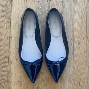 Prada Navy Blue Patent Leather Pointy Flat Size 10